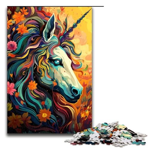 Puzzle für Erwachsene 1000 Teile psychedelisches buntes Einhorn Puzzle Holzpuzzle Lernspiel Herausforderungsspielzeug 1000 Teile (75 x 50 cm) von linghhiming