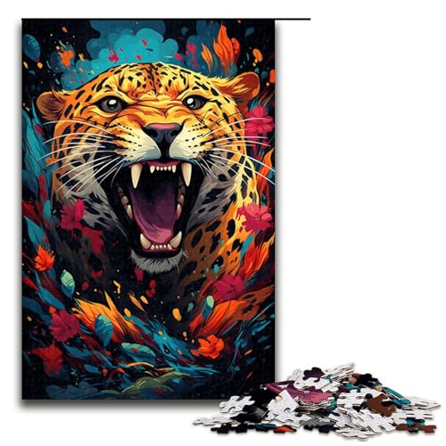 Puzzle für Erwachsene 1000 Teile psychedelisches buntes Leoparden Holzpuzzle für Kinder Lernspiel 1000 Teile (75 x 50 cm) von linghhiming