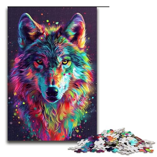 Puzzle für Erwachsene 1000 Teile psychedelisches farbenfrohes Wolf Kunstpuzzle Holzpuzzle Lernspiel Herausforderungsspielzeug 1000 Teile (75 x 50 cm) von linghhiming