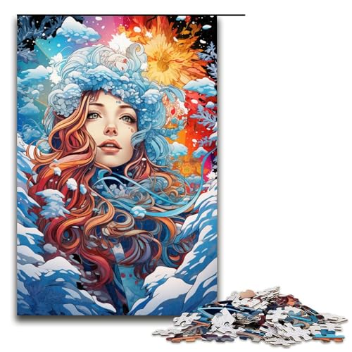Puzzle für Erwachsene 1000 Teile schönes Mädchen im Schnee Puzzle Lernspiele für Zuhause DIY Spielzeug tolles Geschenk für Spiele 75 x 50 cm von linghhiming