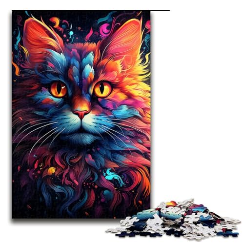 Puzzle für Erwachsene 1000 Teile seltsame psychedelische kleine Schwarze Katze Puzzlespiele Spielzeug Geschenk geeignet für die Schreibtischdekoration 75 x 50 cm von linghhiming