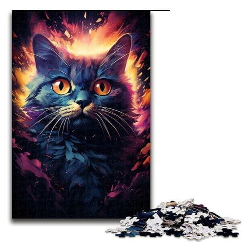 Puzzle für Erwachsene 1000 Teile seltsame psychedelische kleine Schwarze Katze Puzzlespiele Spielzeug Geschenk geeignet für die Schreibtischdekoration 75 x 50 cm von linghhiming