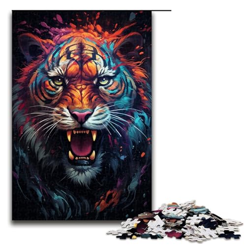 Puzzle für Erwachsene 1000 Teile wütender bunter Tiger Puzzle Lernspiele für Zuhause DIY Spielzeug tolles Geschenk für Spiele 75 x 50 cm von linghhiming