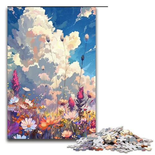 Puzzle für Erwachsene Anime Blumen und Wolken 1000 Teile Holzpuzzle für Kinder ab 14 Jahren Heimdekoration 1000 Teile (75 x 50 cm) von linghhiming
