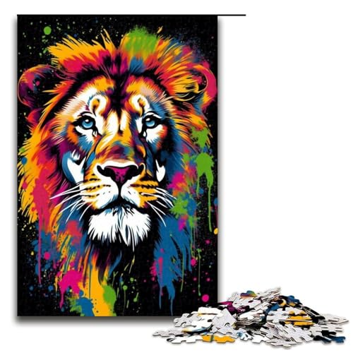 Puzzle für Erwachsene Art Neon Lion 1000 Teile Holzpuzzle für Erwachsene und Kinder ab 14 Jahren Lernspielzeug 1000 Teile (75 x 50 cm) von linghhiming
