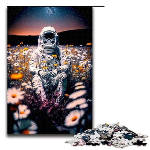 Puzzle für Erwachsene Astronaut und Blume 1000 teiliges Holzpuzzle für Kinder ab 14 Jahren Lernspielzeug (75 x 50 cm) von linghhiming