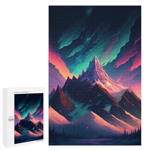 Puzzle für Erwachsene Aurora Berge Puzzleteile rundes Holzpuzzle für Kinder ab 12 Jahren anspruchsvolles Spiel (75 x 50 cm) von linghhiming