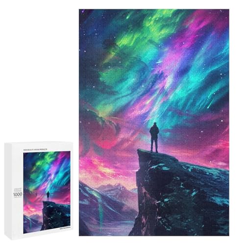 Puzzle für Erwachsene Aurora Borealis auf Einer Klippe 1000 teiliges Holzpuzzle für Familienspiele (75 x 50 cm) von linghhiming