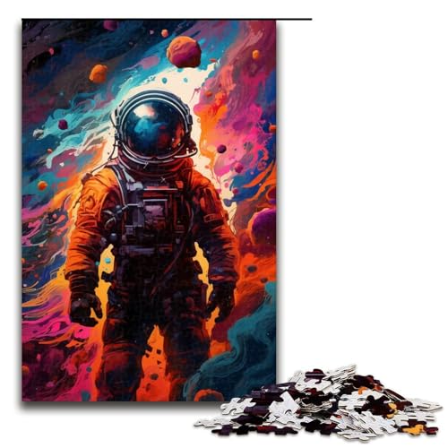 Puzzle für Erwachsene Außerirdischer Astronaut im Weltraum 1000-teiliges Holzpuzzle für Erwachsene und Kinder ab 14 Jahren 1000 Teile (75 x 50 cm) von linghhiming
