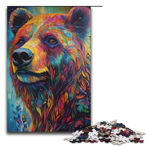 Puzzle für Erwachsene Bär in farbenfroher Kunst 1000 teiliges Holzpuzzle für Kinder ab 14 Jahren Lernspielzeug (75 x 50 cm) von linghhiming