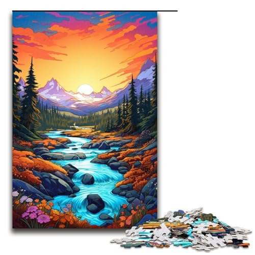 Puzzle für Erwachsene Berge und Wildblumen bei Sonnenuntergang 1000 Teile Holzpuzzle für Kinder ab 14 Jahren anspruchsvolles Spiel 1000 Teile (75 x 50 cm) von linghhiming