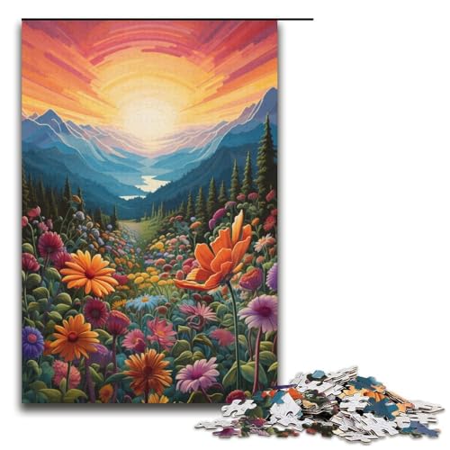 Puzzle für Erwachsene Berge und Wildblumen bei Sonnenuntergang 1000 Teile Papierpuzzle für Erwachsene und Kinder ab 14 Jahren 1000 Teile (38 x 26 cm) von linghhiming