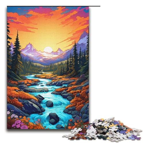 Puzzle für Erwachsene Berge und Wildblumen bei Sonnenuntergang 1000 teiliges Papierpuzzle für Familienspiele 1000 Teile (38 x 26 cm) von linghhiming