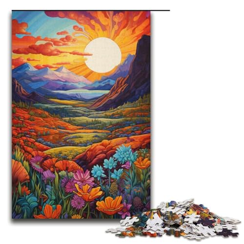 Puzzle für Erwachsene Berge und Wildblumen bei Sonnenuntergang 1000 teiliges Papierpuzzle für Kinder ab 14 Jahren Heimdekoration 1000 Teile (38 x 26 cm) von linghhiming