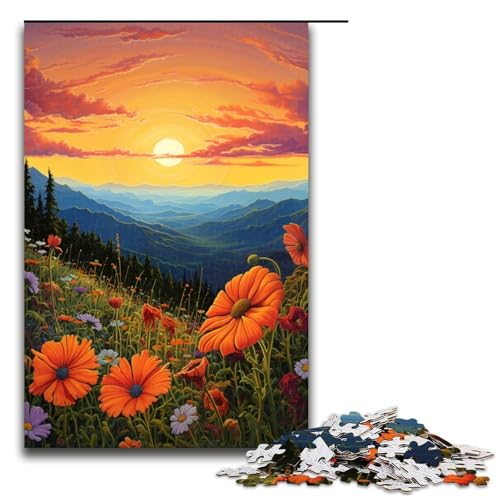 Puzzle für Erwachsene Berglandschaft mit Wildblumen 1000 Teile Holzpuzzle für Kinder ab 14 Jahren Heimdekoration 1000 Teile (75 x 50 cm) von linghhiming
