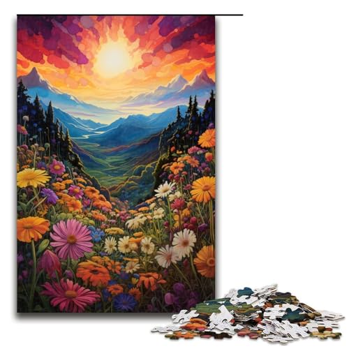 Puzzle für Erwachsene Berglandschaft mit Wildblumen 1000 teiliges Holzpuzzle für Kinder ab 14 Jahren Lernspielzeug 1000 Teile (75 x 50 cm) von linghhiming
