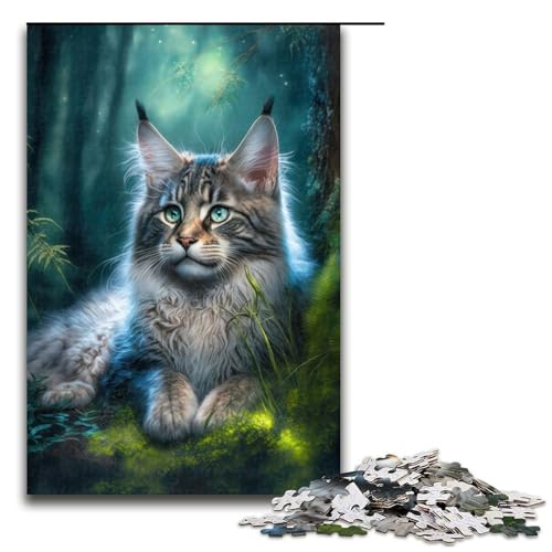 Puzzle für Erwachsene Bezaubernde Maine Coon Katze 1000 teiliges Holzpuzzle für Kinder ab 14 Jahren Lernspielzeug (75 x 50 cm) von linghhiming