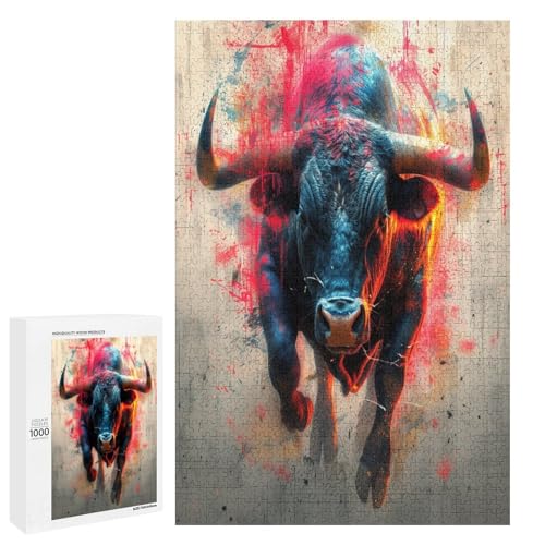 Puzzle für Erwachsene Bisonbulle 1000 Teile Holzpuzzle für Kinder ab 12 Jahren Heimdekoration 75 x 50 cm von linghhiming