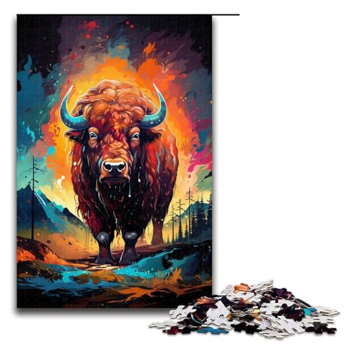 Puzzle für Erwachsene Bisons farbenfrohes psychedelisches Puzzle 1000 Teile Holzpuzzle für Kinder ab 12 Jahren anspruchsvolles Spiel 75 x 50 cm von linghhiming