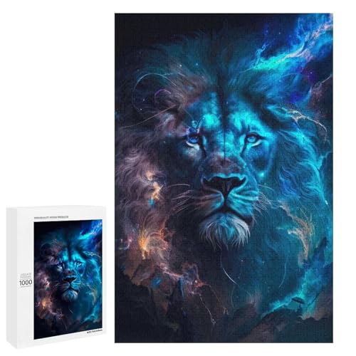 Puzzle für Erwachsene Blauer Himmelslöwe 1000 Teile Holz Rundpuzzle für Erwachsene und Kinder ab 12 Jahren Lernspielzeug (75 x 50 cm) von linghhiming