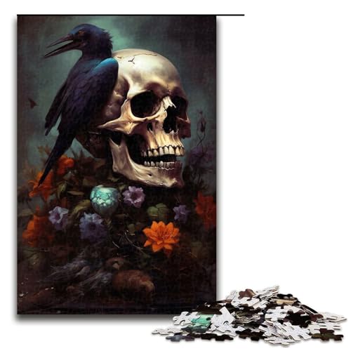Puzzle für Erwachsene Blumen Rabenschädel 1000 Teile Holzpuzzle für Kinder ab 14 Jahren Heimdekoration 75 x 50 cm von linghhiming