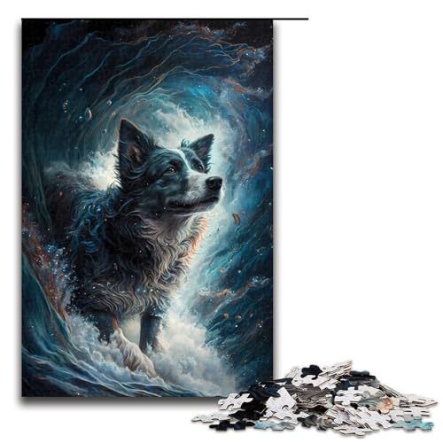Puzzle für Erwachsene Border Collie Hund 1000 Teile Holzpuzzle für Erwachsene und Kinder ab 14 Jahren Lernspielzeug (75 x 50 cm) von linghhiming