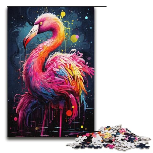 Puzzle für Erwachsene Bunte Flamingos malen 1000 teiliges Papierpuzzle für Familienspiele 1000 Teile (38 x 26 cm) von linghhiming