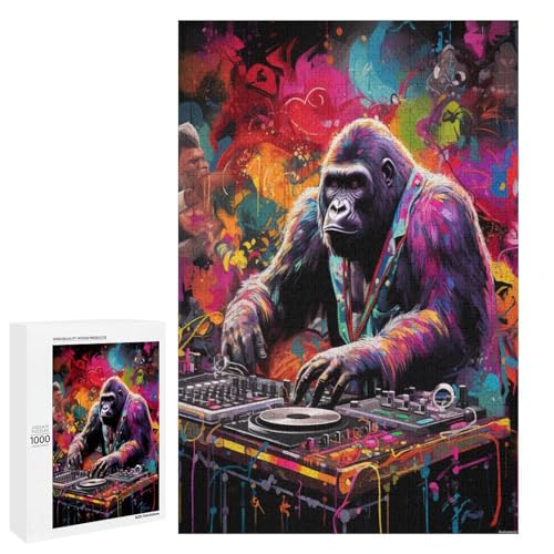 Puzzle für Erwachsene Bunte Gorillas 1000 teiliges Holzpuzzle für Kinder ab 12 Jahren Lernspielzeug 75 x 50 cm von linghhiming