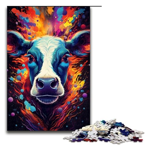 Puzzle für Erwachsene Bunte Kühe 1000 Teile Holzpuzzle für Kinder ab 14 Jahren Lernspielzeug 1000 Teile (75 x 50 cm) von linghhiming