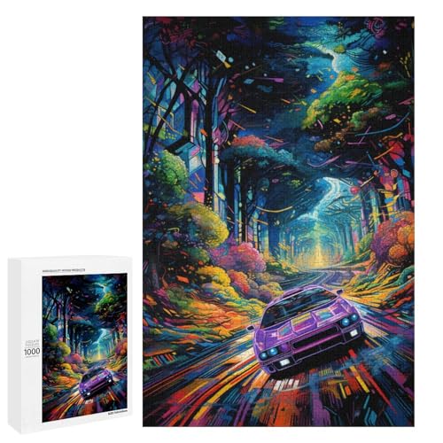 Puzzle für Erwachsene Bunte Sportwagen 1000 teiliges Holzpuzzle für Kinder ab 12 Jahren Lernspielzeug (75 x 50 cm) von linghhiming