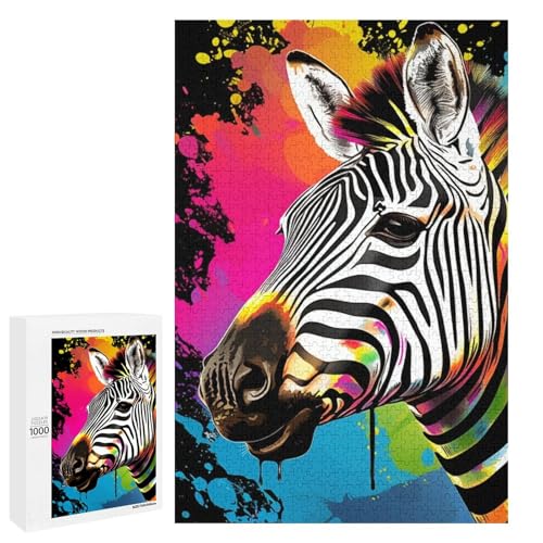 Puzzle für Erwachsene Bunte Zebras Puzzleteile rundes Holzpuzzle für Kinder ab 12 Jahren anspruchsvolles Spiel (75 x 50 cm) von linghhiming