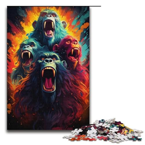 Puzzle für Erwachsene Bunte Zeichnung Einer Affenfamilie 1000 Teile Papierpuzzle für Kinder ab 14 Jahren anspruchsvolles Spiel 1000 Teile (38 x 26 cm) von linghhiming