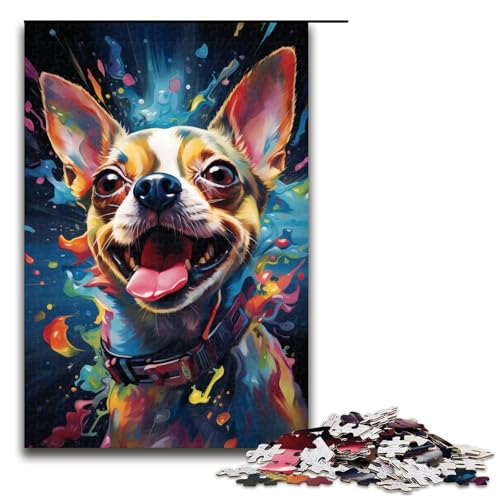 Puzzle für Erwachsene Bunte Zeichnung eines Chihuahua-Hundes 1000-teiliges Holzpuzzle für Kinder ab 14 Jahren Lernspielzeug 1000 Teile (75 x 50 cm) von linghhiming