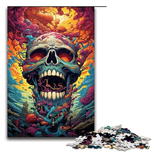 Puzzle für Erwachsene Bunte Zeichnung eines Totenkopfes 1000 Teile Holzpuzzle für Kinder ab 14 Jahren anspruchsvolles Spiel 1000 Teile (75 x 50 cm) von linghhiming