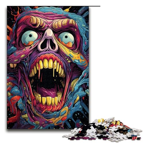 Puzzle für Erwachsene Bunte Zeichnung eines Totenkopfes 1000-teiliges Holzpuzzle für Familienspiele 1000 Teile (75 x 50 cm) von linghhiming