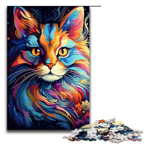 Puzzle für Erwachsene Bunte exotische Katze 1000 Teile Holzpuzzle für Kinder ab 14 Jahren Lernspielzeug 1000 Teile (75 x 50 cm) von linghhiming