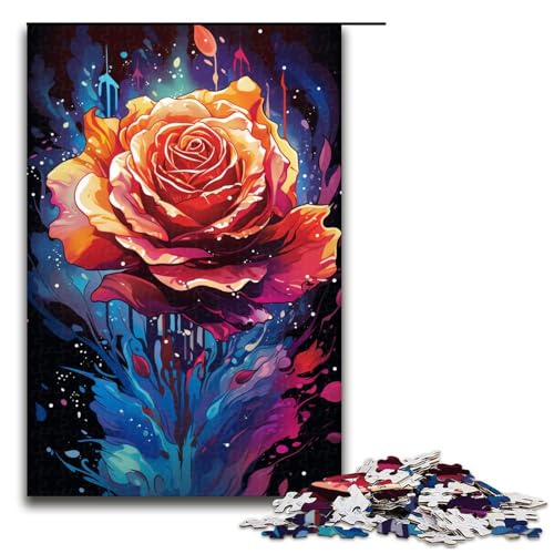 Puzzle für Erwachsene Bunte psychedelische Rosen 1000 Teile Holzpuzzle für Erwachsene und Kinder ab 14 Jahren (Größe 75 x 50 cm) von linghhiming