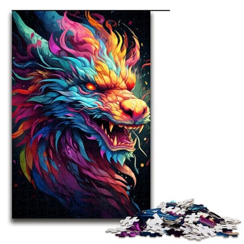 Puzzle für Erwachsene Bunter Drache 1000-teiliges Holzpuzzle für Kinder ab 14 Jahren Lernspielzeug 1000 Teile (75 x 50 cm) von linghhiming