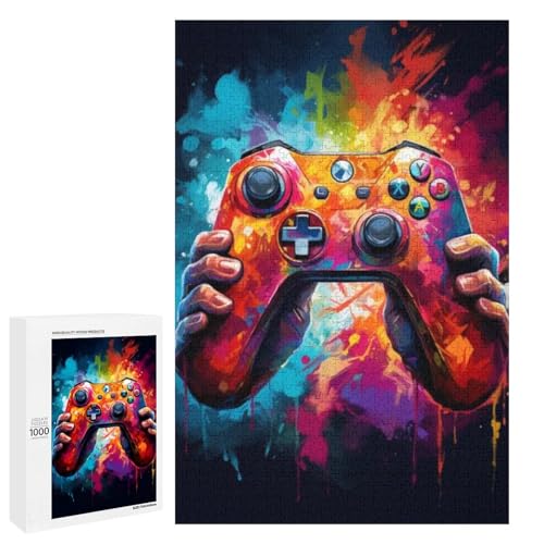 Puzzle für Erwachsene Cartoon Gamecontroller 1000 teiliges Holz Rundpuzzle für Kinder ab 12 Jahren Lernspielzeug (75 x 50 cm) von linghhiming