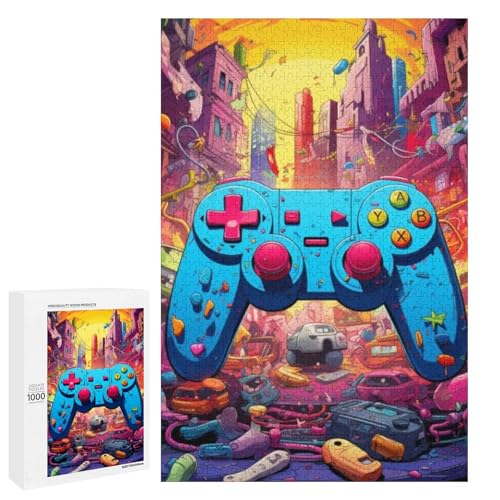 Puzzle für Erwachsene Cartoon Gamecontroller rundes Holzpuzzle mit 1000 Teilen für Erwachsene und Kinder ab 12 Jahren (75 x 50 cm) von linghhiming