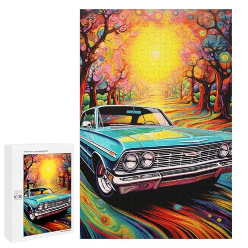 Puzzle für Erwachsene Coole Bunte Sportwagen 1000 teiliges Puzzle Holzpuzzle für Erwachsene und Kinder ab 12 Jahren Lernspielzeug (75 x 50 cm) von linghhiming