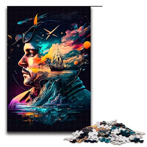 Puzzle für Erwachsene Fantasiegesicht 1000 Teile Holzpuzzle für Erwachsene und Kinder ab 14 Jahren Lernspielzeug 75 x 50 cm von linghhiming