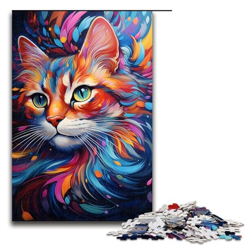 Puzzle für Erwachsene Farbzeichnung Katzen Puzzle 1000 Teile Holzpuzzle für Kinder ab 12 Jahren anspruchsvolles Spiel 75 x 50 cm von linghhiming