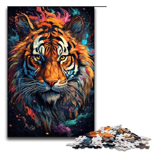 Puzzle für Erwachsene Gemälde eines bunten Tigers 1000 teiliges Holzpuzzle für Familienspiele 1000 Teile (75 x 50 cm) von linghhiming