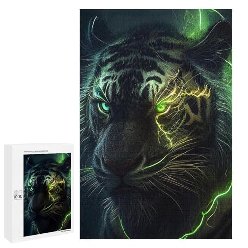 Puzzle für Erwachsene Green Lightning Tigers 1000 teiliges Holzpuzzle für Erwachsene und Kinder ab 12 Jahren (75 x 50 cm) von linghhiming