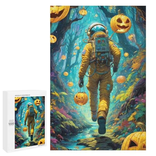 Puzzle für Erwachsene Halloween Astronaut 1000 Teile Holzpuzzle für Erwachsene und Kinder ab 12 Jahren (75 x 50 cm) von linghhiming