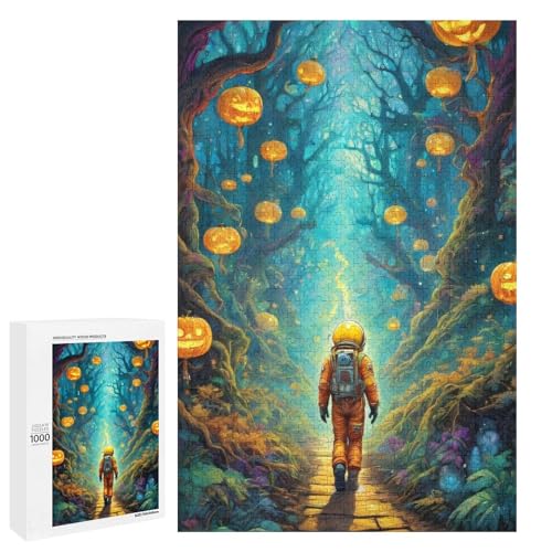 Puzzle für Erwachsene Halloween Astronaut 1000 teiliges Holzpuzzle für Kinder ab 12 Jahren Heimdekoration (75 x 50 cm) von linghhiming