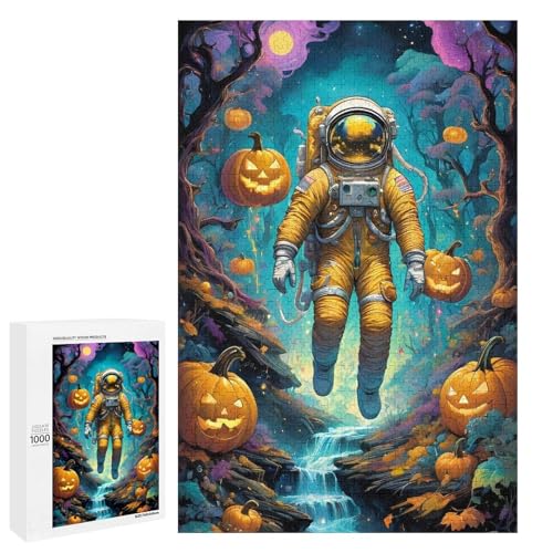 Puzzle für Erwachsene Halloween Astronauten Puzzle 1000 Teile Holzpuzzle für Kinder ab 12 Jahren anspruchsvolles Spiel (75 x 50 cm) von linghhiming