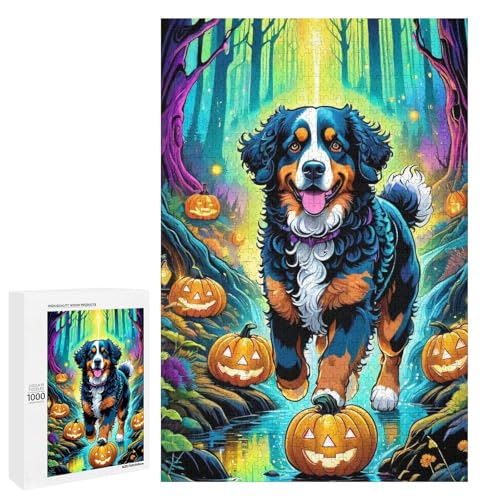 Puzzle für Erwachsene Halloween Hund 1000 teiliges Holzpuzzle für Kinder ab 12 Jahren Heimdekoration (75 x 50 cm) von linghhiming