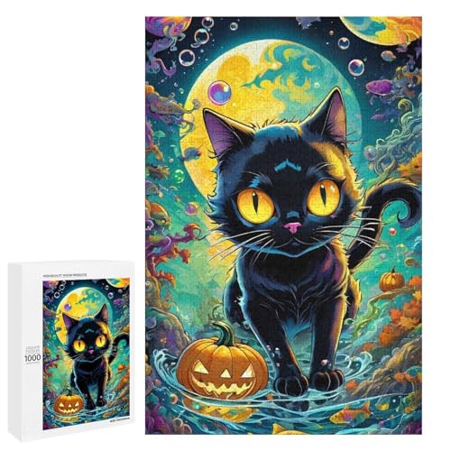 Puzzle für Erwachsene Halloween Cat12 1000 teiliges Holzpuzzle für Erwachsene und Kinder ab 12 Jahren (75 x 50 cm) von linghhiming